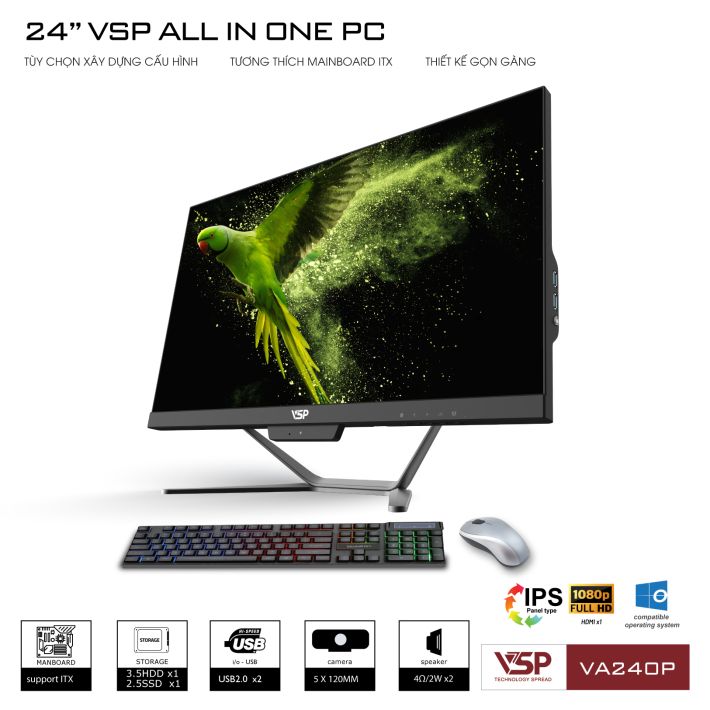 Máy tính để bàn VSP All in One VA240P - FHD Black