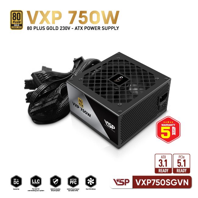 Bộ nguồn VSP VXP750SGVN - 80 Plus Gold - 750W - Straight Line
