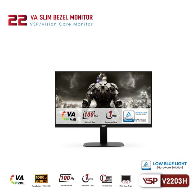 Màn Hình Phẳng LED VSP V2203H (22inch / VA / FHD / 100Hz / 1ms / Đen)