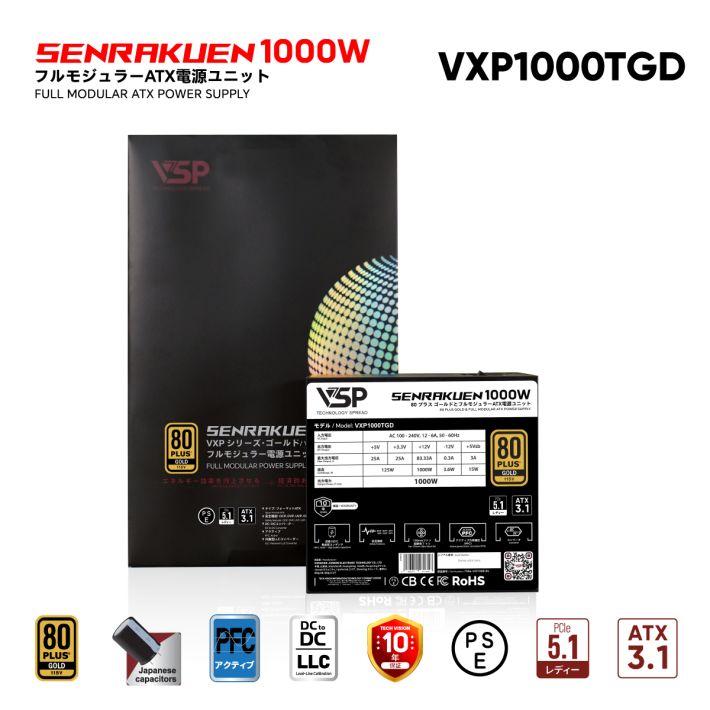 Bộ Nguồn VSP SENRAKUEN VXP1000TGD (1000W / 80 Plus Gold / Full Modular / ATX3.1 PCIE5.1)