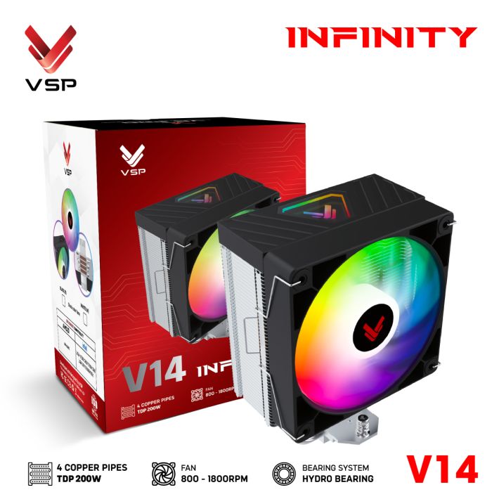 Tản nhiệt khí CPU VSP V14 (4 Ống đồng / TDP 200W / Hydro Bearing)