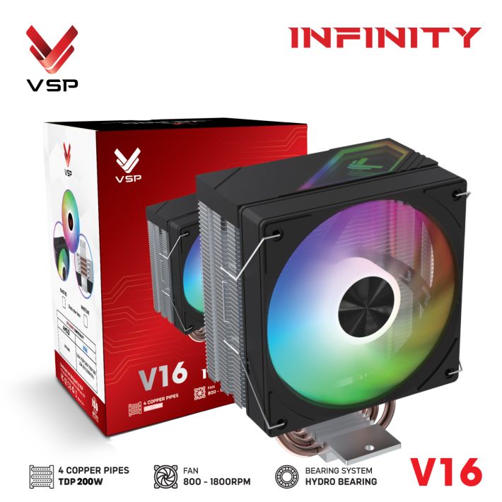 Tản nhiệt khí CPU VSP V16 (4 Ống đồng / TDP 200W / Hydro Bearing)