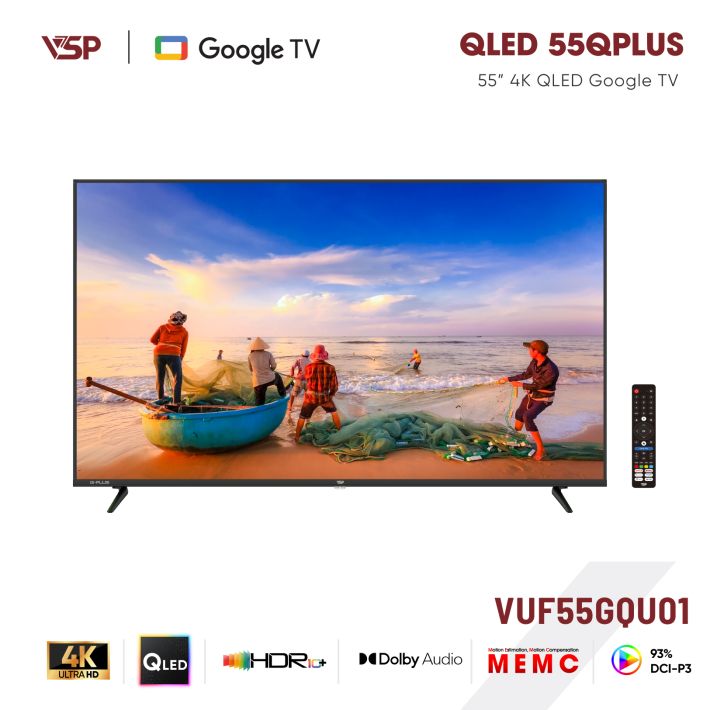 VSP Smart TV 55 inch Q-PLUS Series (4K QLED / Google TV / HDR10+ / MEMC / DVB-T2)