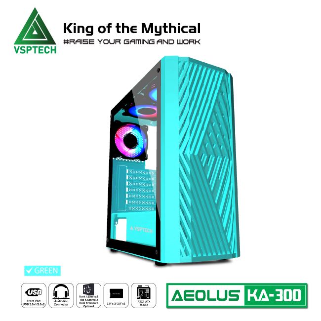 Vỏ Case Máy Tính Gaming VSPTECH KA300 - Xanh