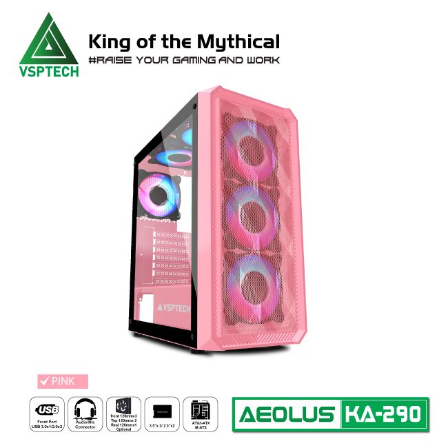 Vỏ Case Máy Tính Gaming VSPTECH KA290 - Hồng