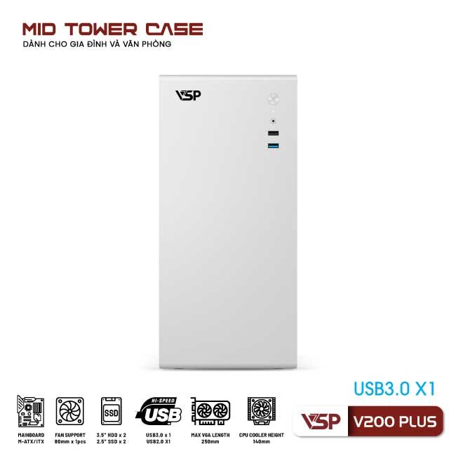 Vỏ Case Máy Tính VSP V200 Plus - Trắng