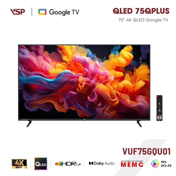 VSP Smart TV 75 inch Q-PLUS Series (4K QLED / Google TV / HDR10+ / MEMC / DVB-T2)