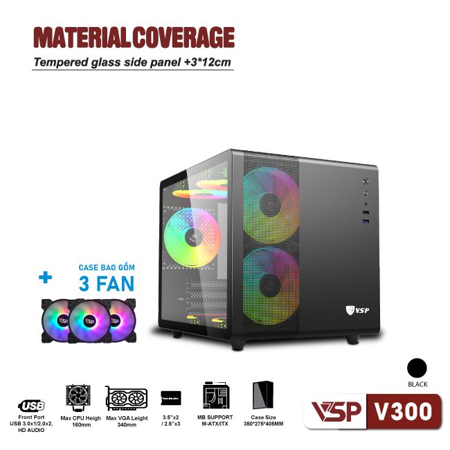 Vỏ Case Máy Tính Gaming V300 - Mini - ATX Đen