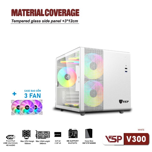 Vỏ Case Máy Tính Gaming V300 - Mini - ATX Trắng