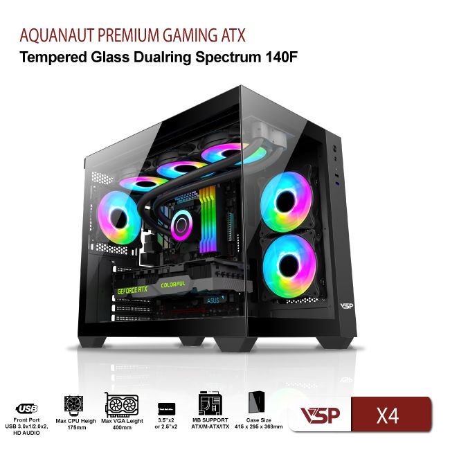 Vỏ Case Máy Tính Gaming Aquanaut X4 - Đen
