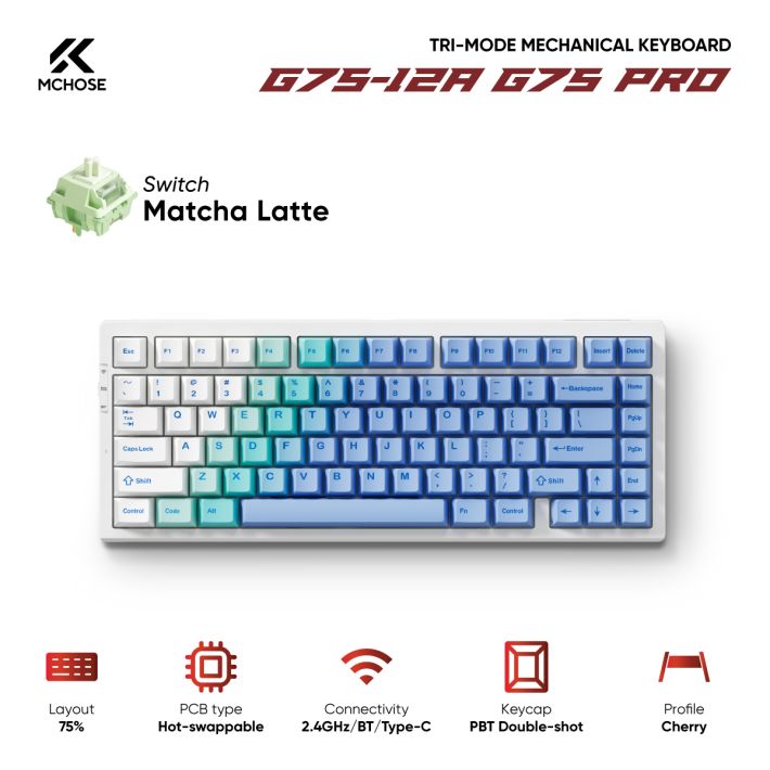 Bàn phím cơ MCHOSE G75-12A Pro Arctic Snow Matcha Latte Switch V2