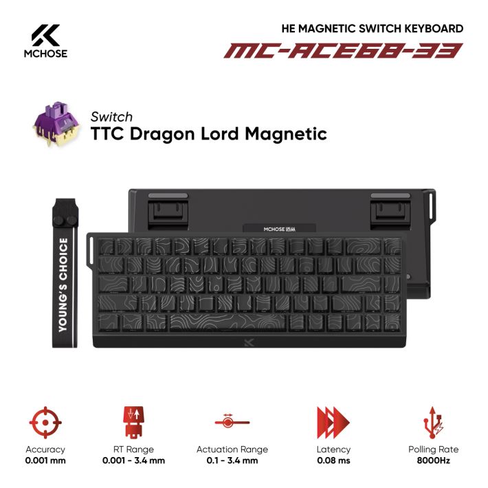 Bàn phím từ tính MCHOSE MC-Ace68-33 Black Topographic TTC Dragon Lord Magnetic Switch