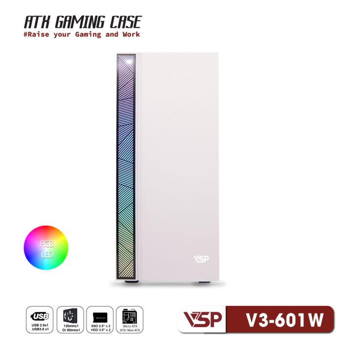 Vỏ Case Máy Tính VSP V3-601W - Màu Trắng