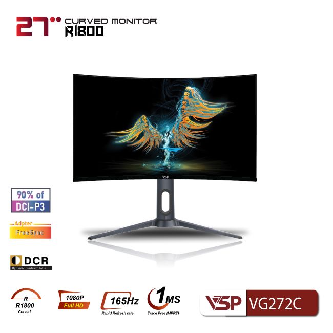 Màn hình cong VSP VG272C 27inch 165Hz kiểm soát ánh sáng xanh có tích hợp loa ESport Gaming màu đen - FULL HD