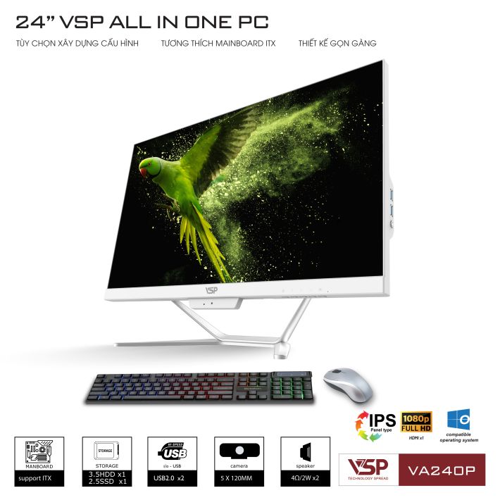Máy tính để bàn VSP All in One VA240P - FHD White