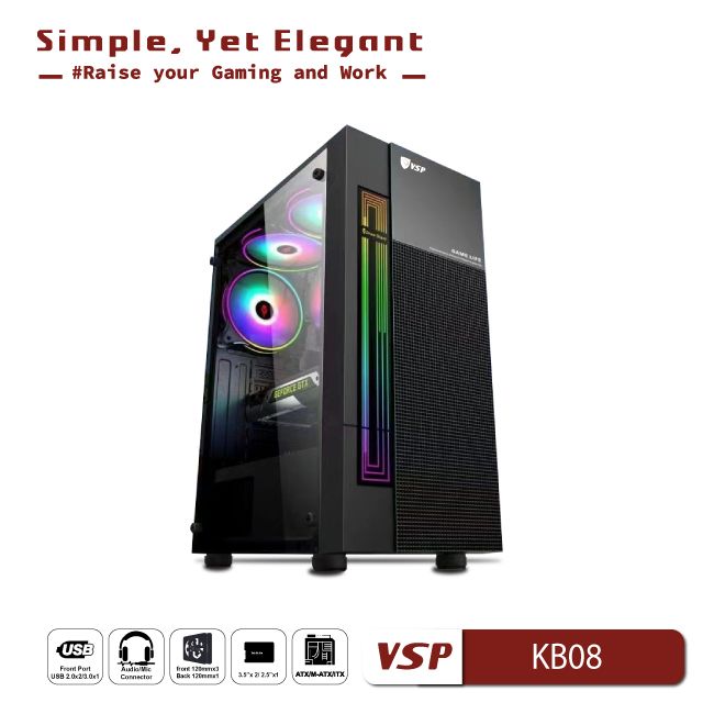 Vỏ Case Máy Tính VSP - Esport gaming KB08 - Đen