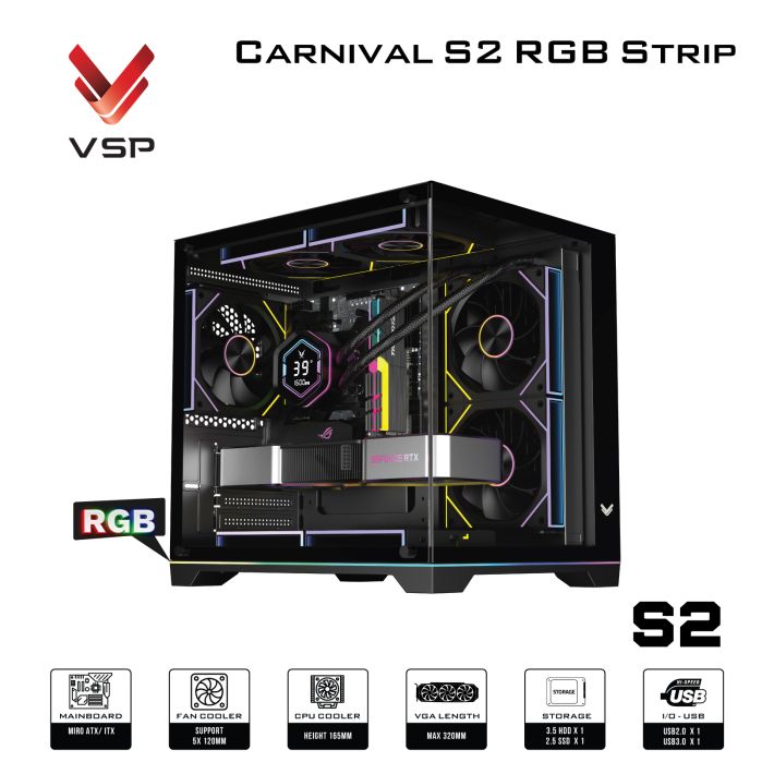 Vỏ Case VSP Gaming Carnival S2 RGB Strip Black