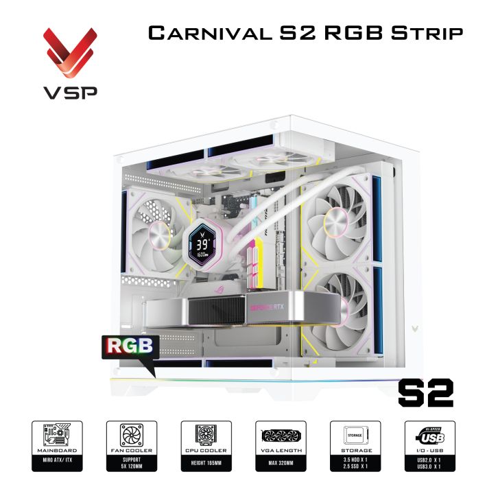 Vỏ Case VSP Gaming Carnival S2 RGB Strip White