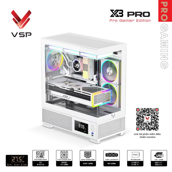 Vỏ case máy tính Pro gamer edition X3 Pro monitor White