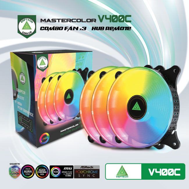 Combo quạt tản nhiệt + Hub  VSPTECH LED RGB V400C x3 fan