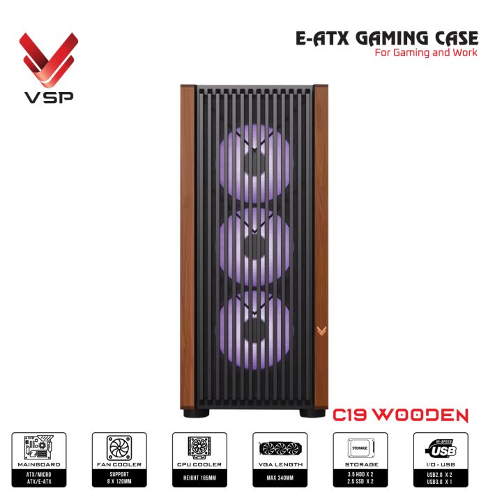 Case VSP E-ATX Gaming C19 Wooden Black