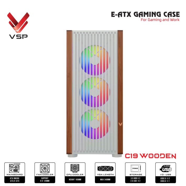 Case VSP E-ATX Gaming C19 Wooden - White