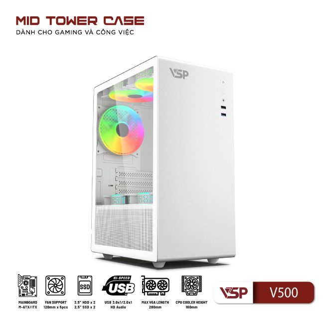 Vỏ Case máy tính VSP V500 - Trắng