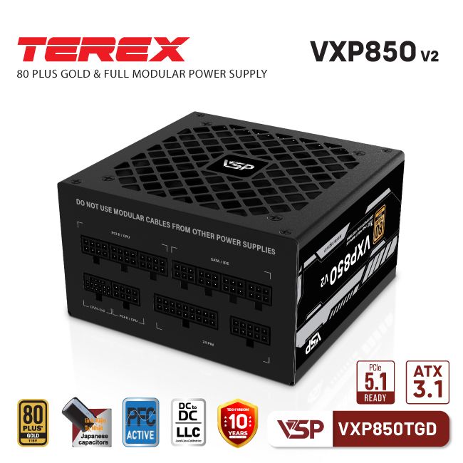 BỘ NGUỒN VSP TEREX VXP850TGD - 80 PLUS GOLD - 850W Ver2 ATX3.1 PCIE5.1