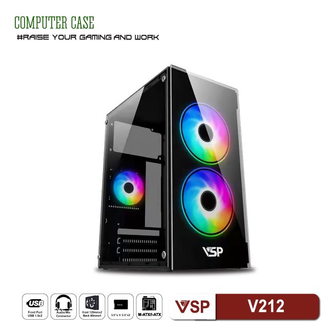 Vỏ Case Máy Tính VSP V212 - Đen - Không Kèm Fan