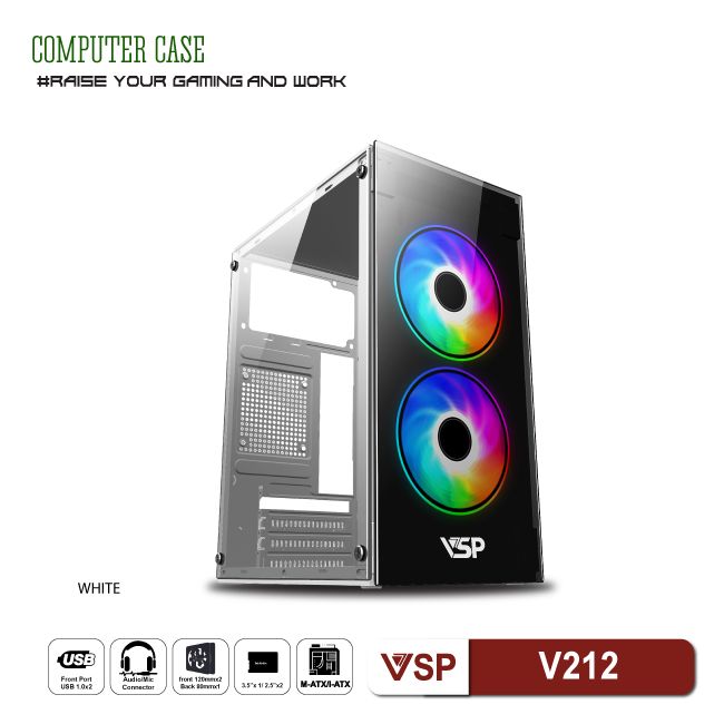 Vỏ Case Máy Tính VSP V212 - Trắng - Không Kèm Fan