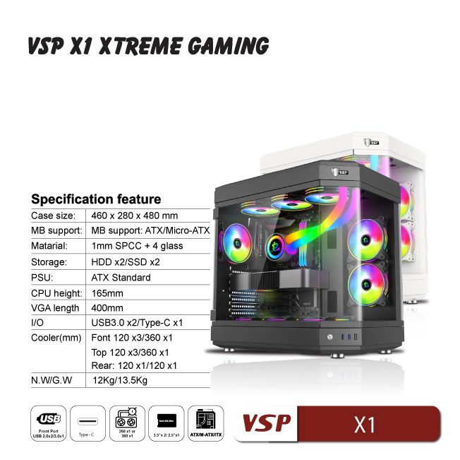 Vỏ Case Máy Tính VSP Xtreme Gaming Aquanaut X1