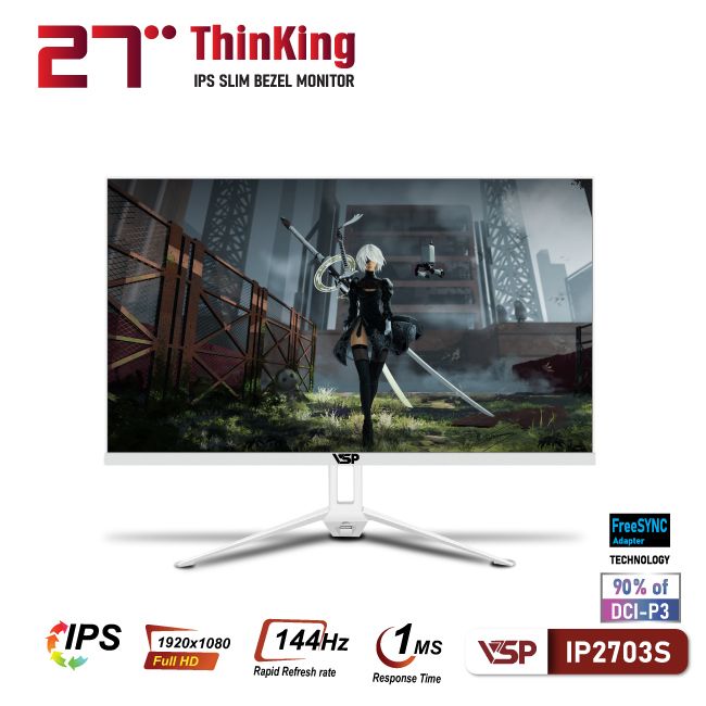 Màn hình esport gaming tràn viền VSP IP2703S (27inch / IPS /  FHD / 144Hz / 1ms / Adaptive Sync / Trắng)