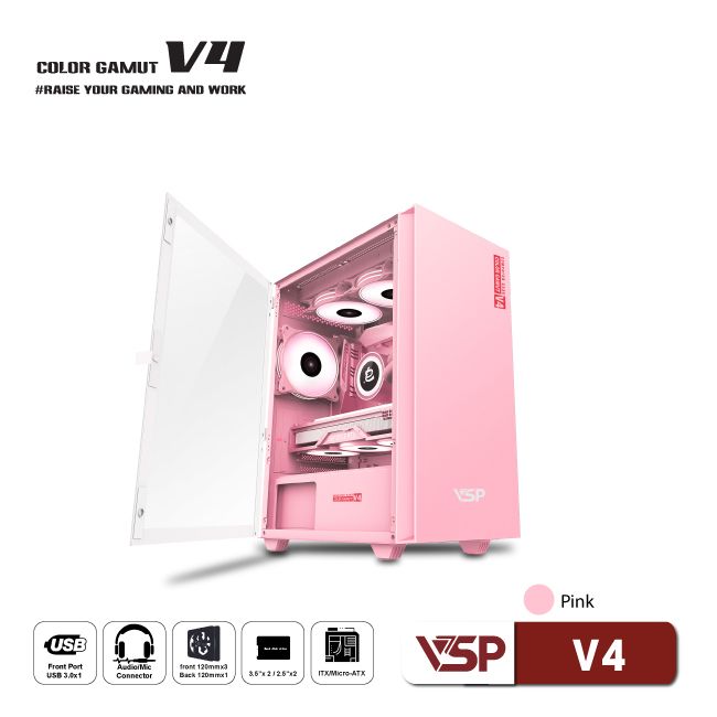 Vỏ Case máy tính VSP V4 - Hồng Trắng Xanh
