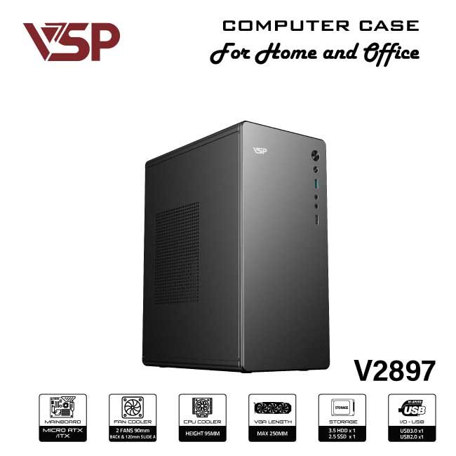Vỏ Case VSP V2897 (MidTower | Màu Đen | No Fan)