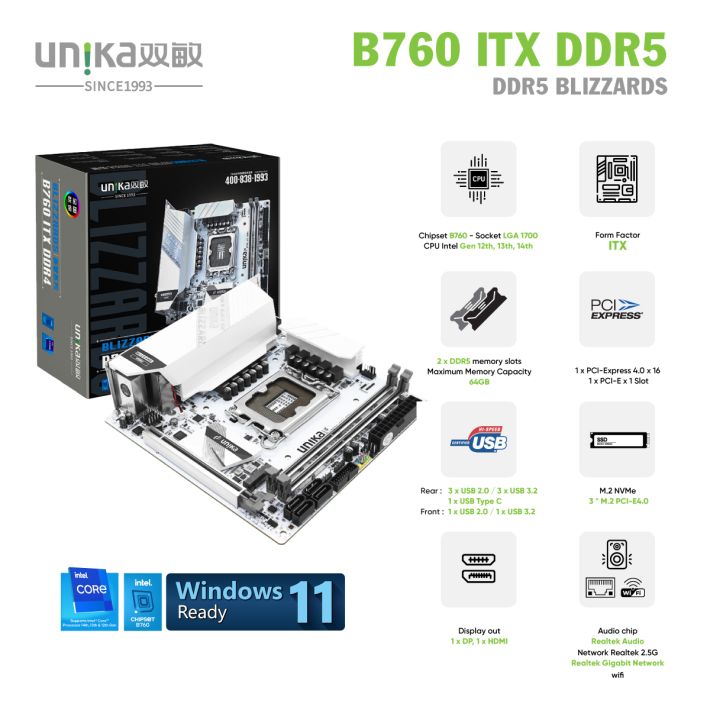 Mainboard UNIKA UN-B760 ITX DDR5 Blizzards