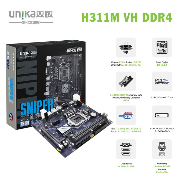 Mainboard UNIKA UN-H311M VH DDR4 Sniper