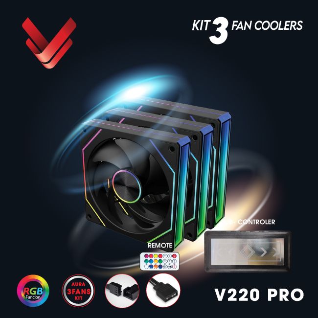 Fan Case VSP V220 Pro (Bộ 3 quạt 120mm + Hub | Đen)