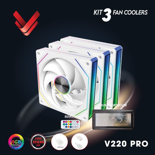 Fan Case VSP V220 Pro (Bộ 3 quạt 120mm + Hub | Trắng)