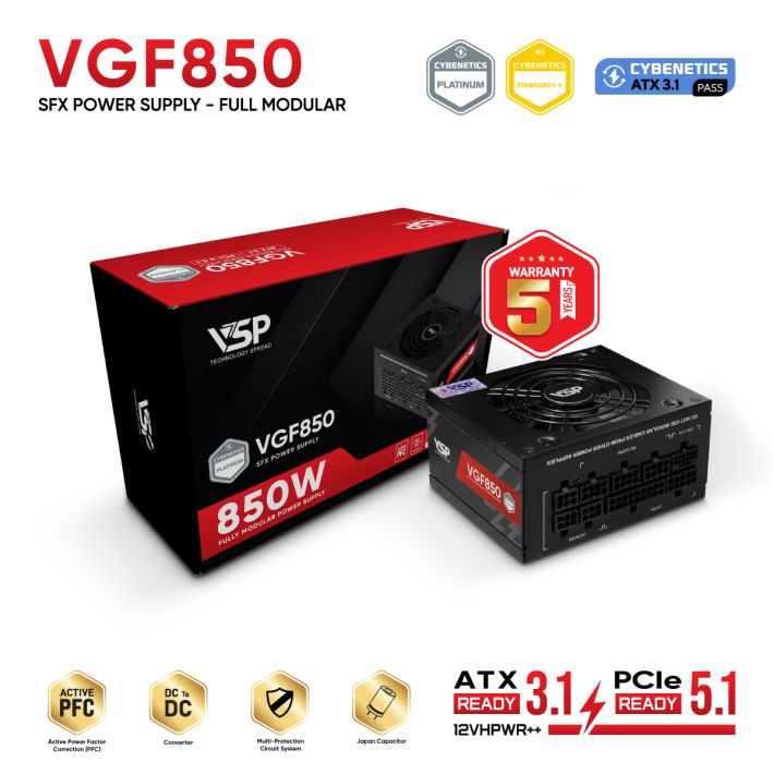 Nguồn VSP VGF850 (850W | Chuẩn SFX / Cybenetics Gold | Fully Modular | ATX 3.1 & PCIe 5.1)