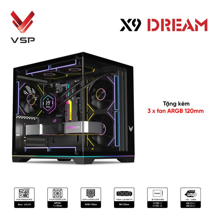 Vỏ Case VSP X9 Dream Black (Sẵn 3 Fan)
